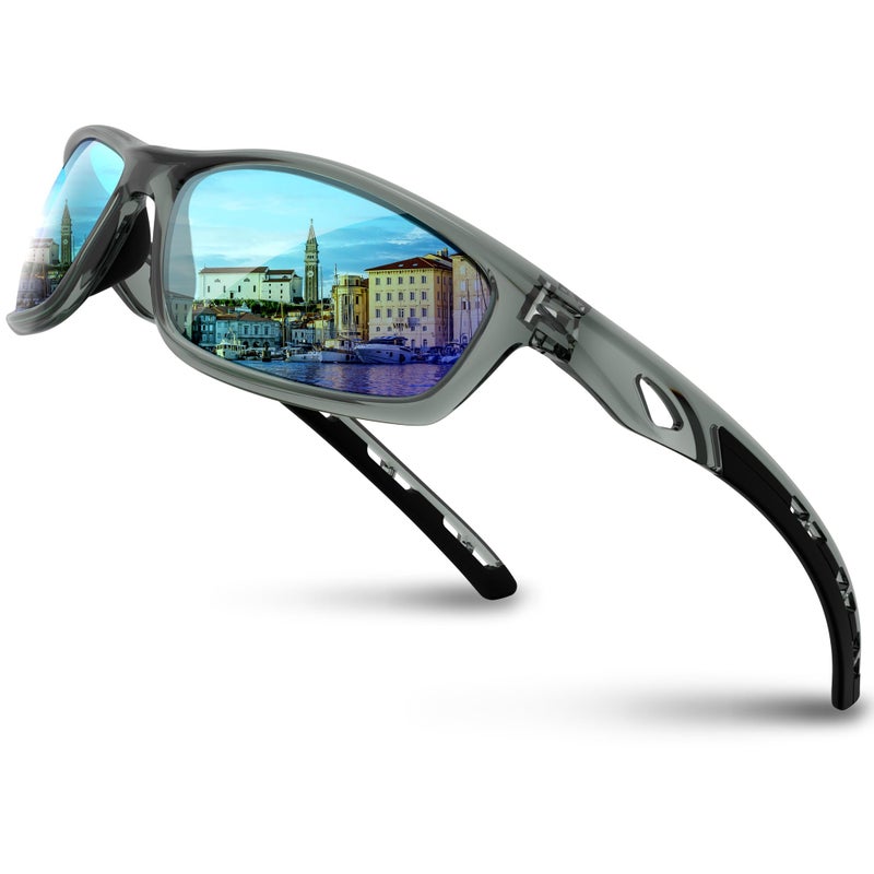 RIVBOS Sunglasses for Men Women Polarized UV Protection Sports Fishing Driving Shades Cycling RB833-transparent Grey ice Blue - Image 1